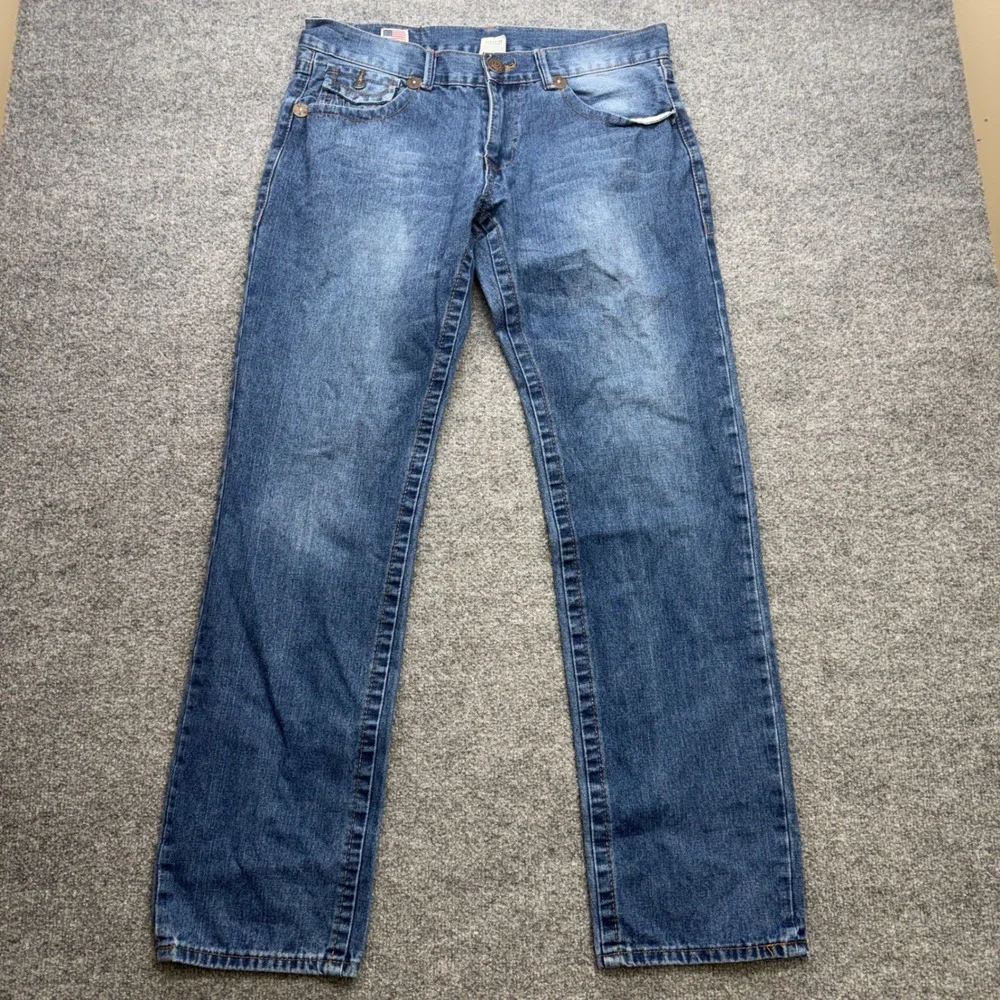True Religion Ricky Straight Leg Jeans Blue Denim Made in USA Mens 36x33